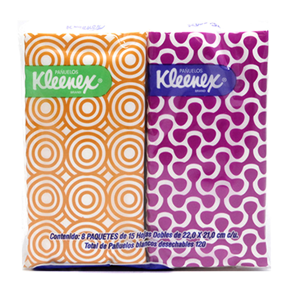 Kleenex Pañuelos Faciales Paquete Con 8 Sobres De 15 Pañuelos
