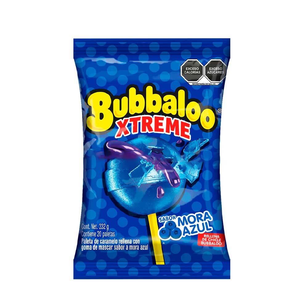Paleta BubbaXtreme Con Relleno Liquido Sabor Mora Bolsa Con 20 piezas