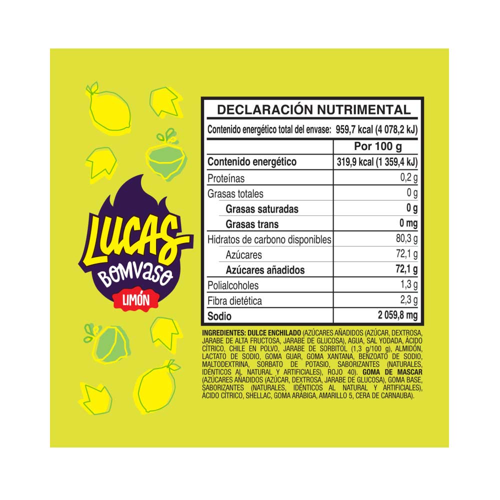 Lucas Bom Vaso Limon Con Chicle Paquete Con 10 De 30 Gr