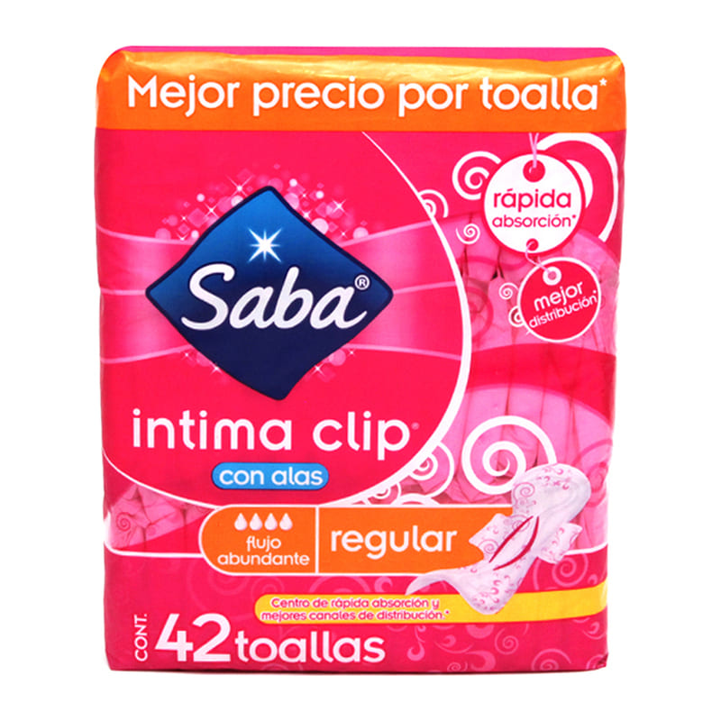 Toalla Femenina Saba Clip Regular con Alas Paquete con 42 Piezas