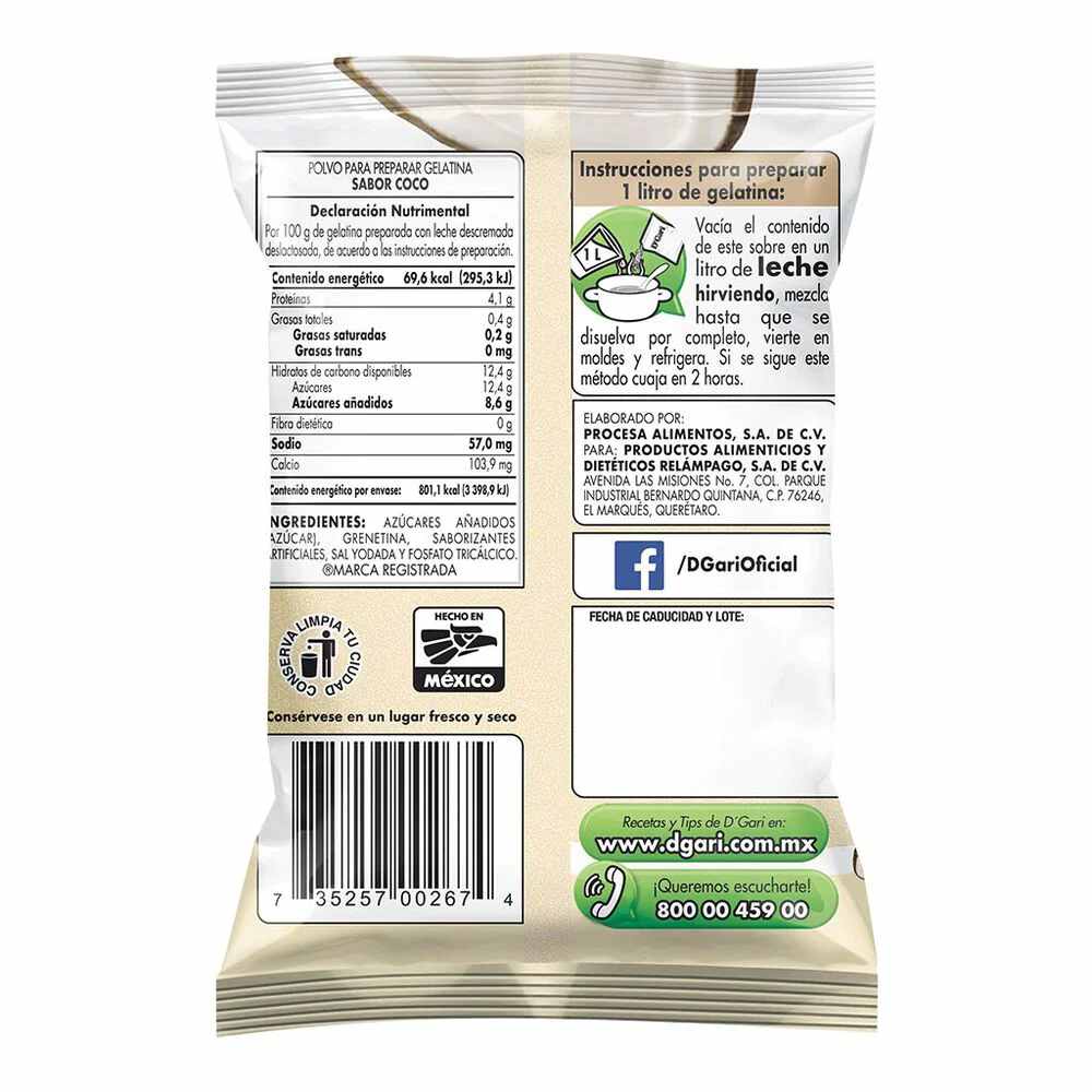 Gelatina DGari Sabor Coco 120 gr