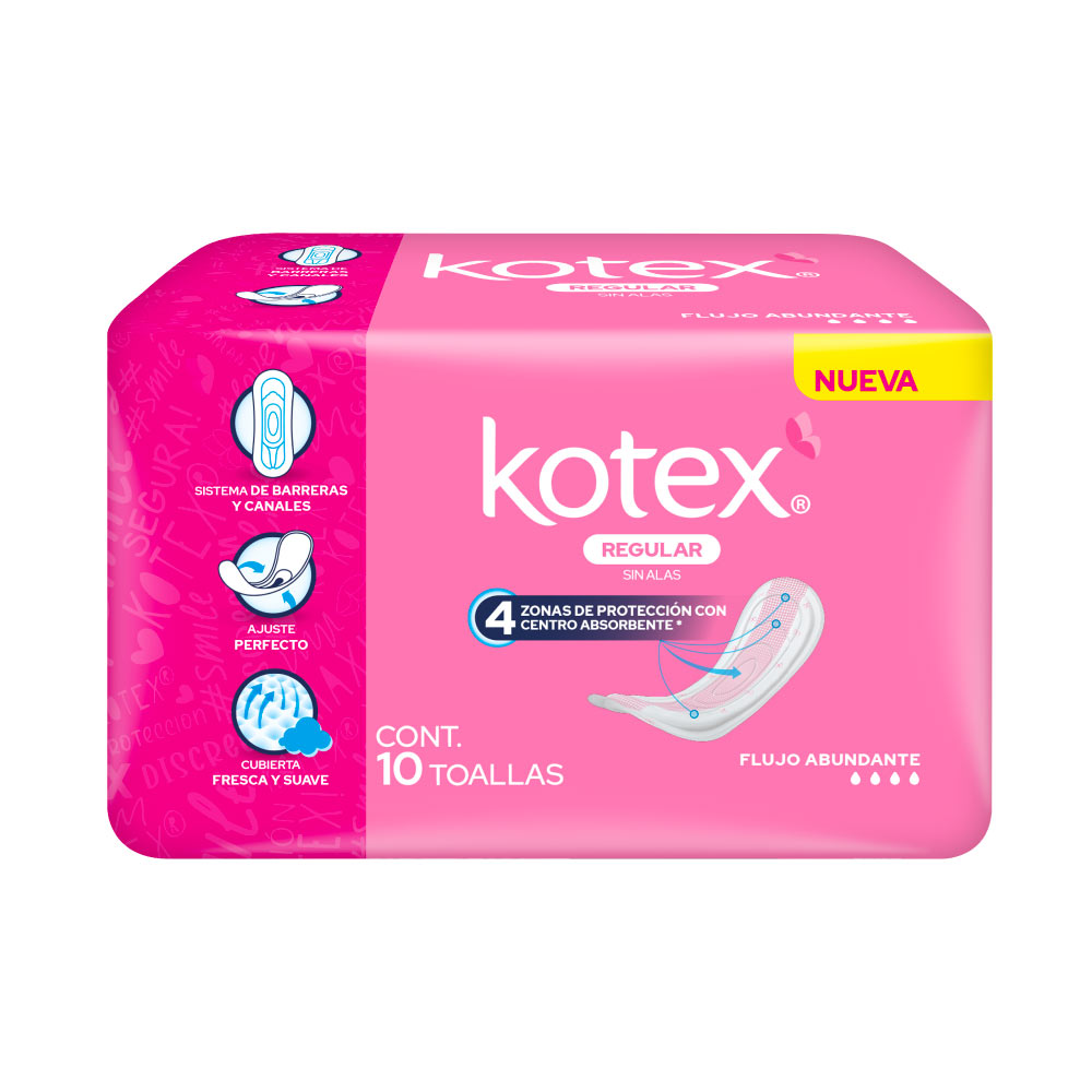 Toalla Femenina Kotex Clásica Sin Alas Paquete con 10 Piezas