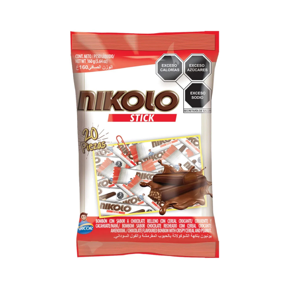 Nikolo Chocolate Stick Tradicional Bolsa con 20 pz