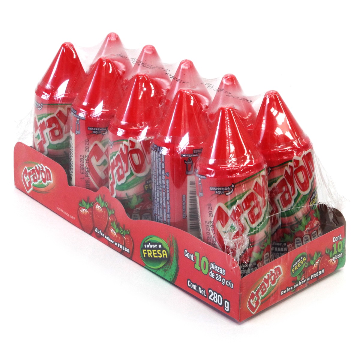 Dulce Acidito Crayon Fresa Paquete Con 10 Piezas De 28 gr