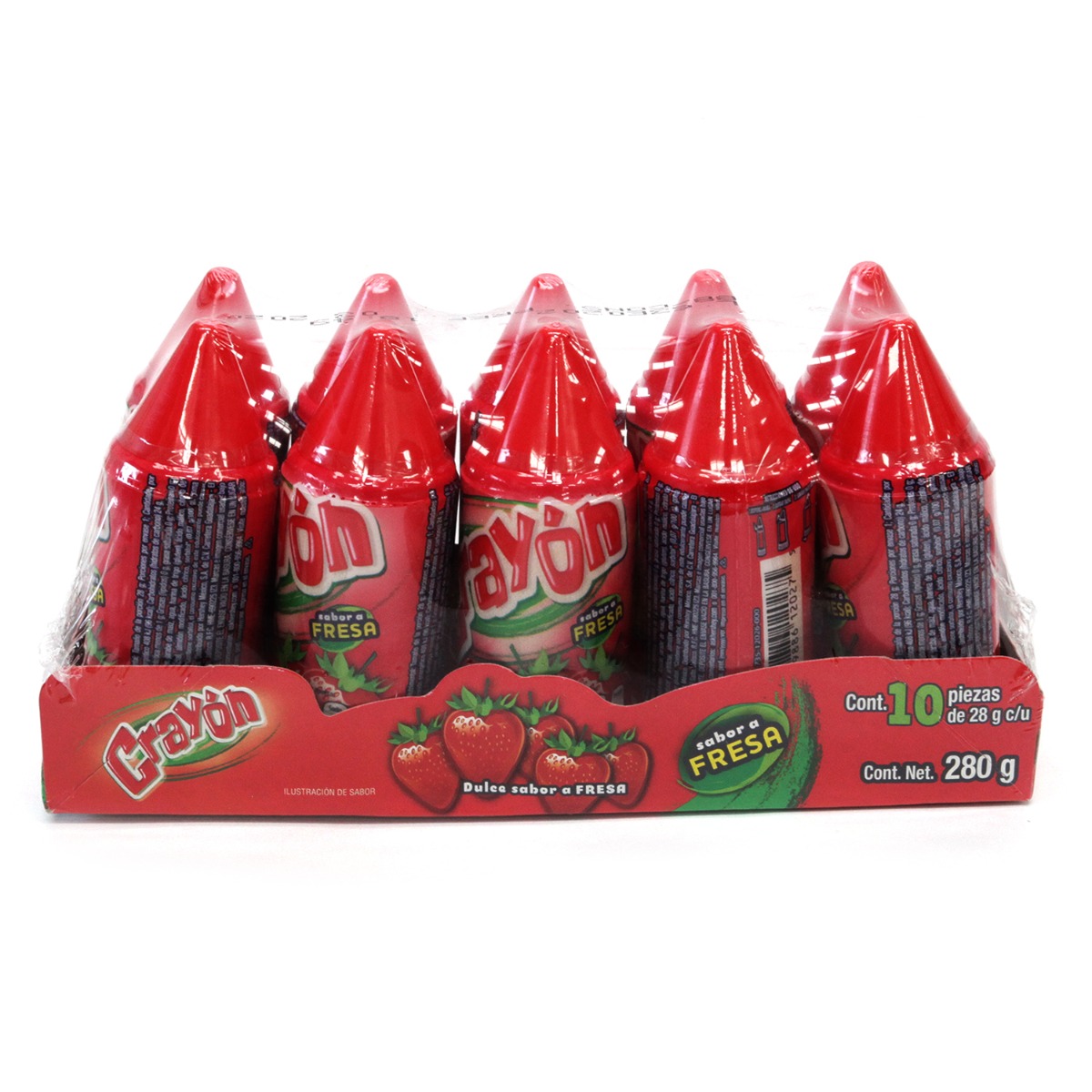 Dulce Acidito Crayon Fresa Paquete Con 10 Piezas De 28 gr