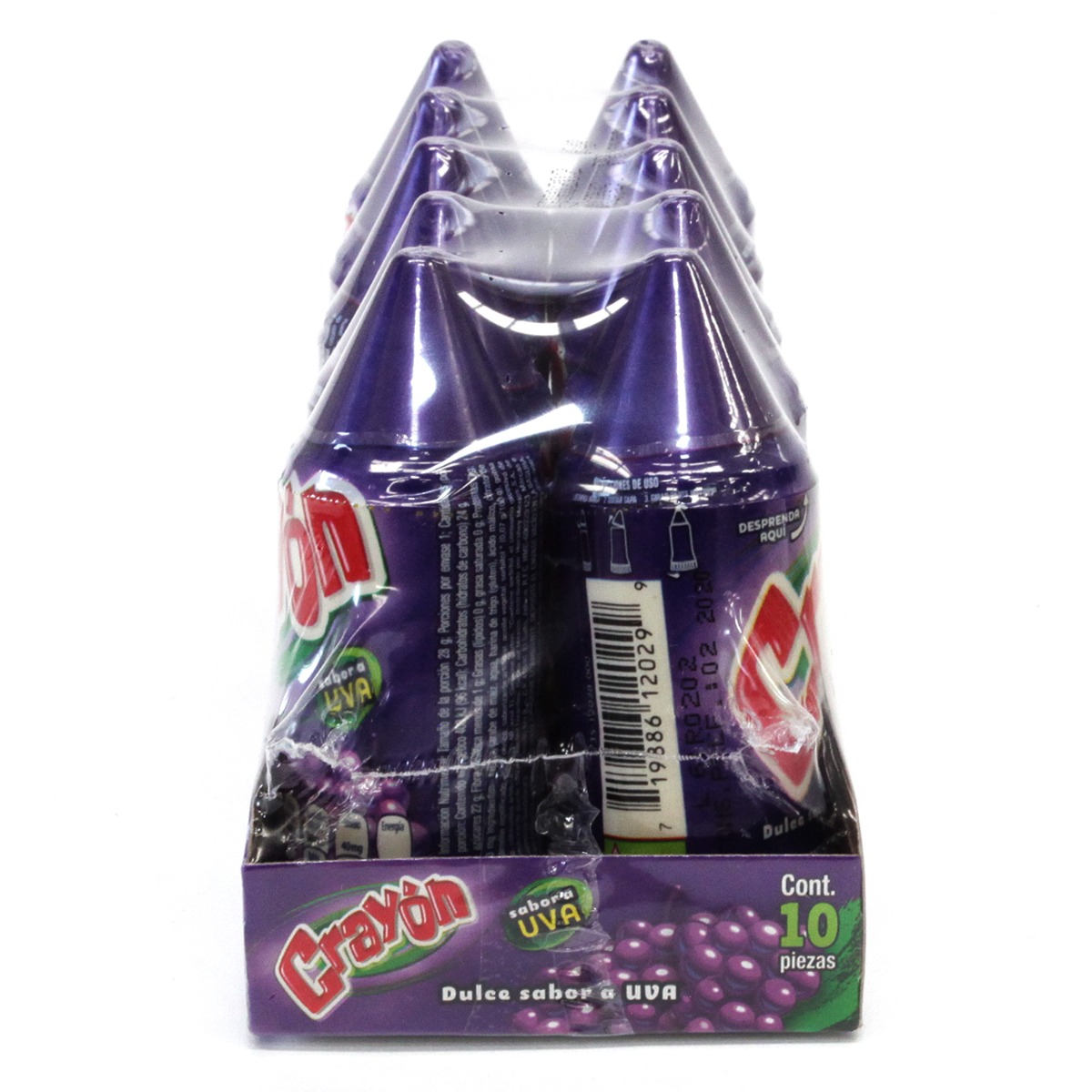 Dulce Acidito Crayon Uva Paquete Con 10 Piezas De 28 gr