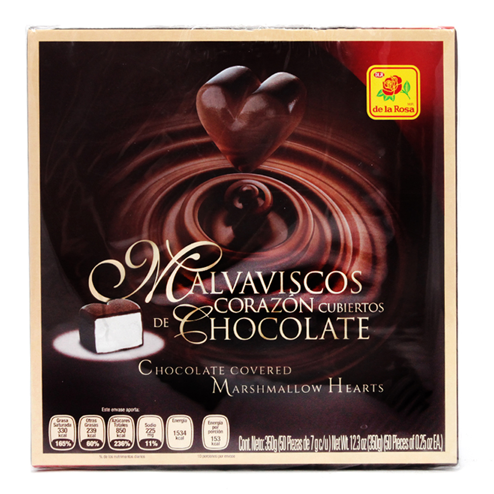 Malvavisco De Corazon Cubierto De Chocolate De La Rosa Paquete Con 50 Piezas De 7 gr