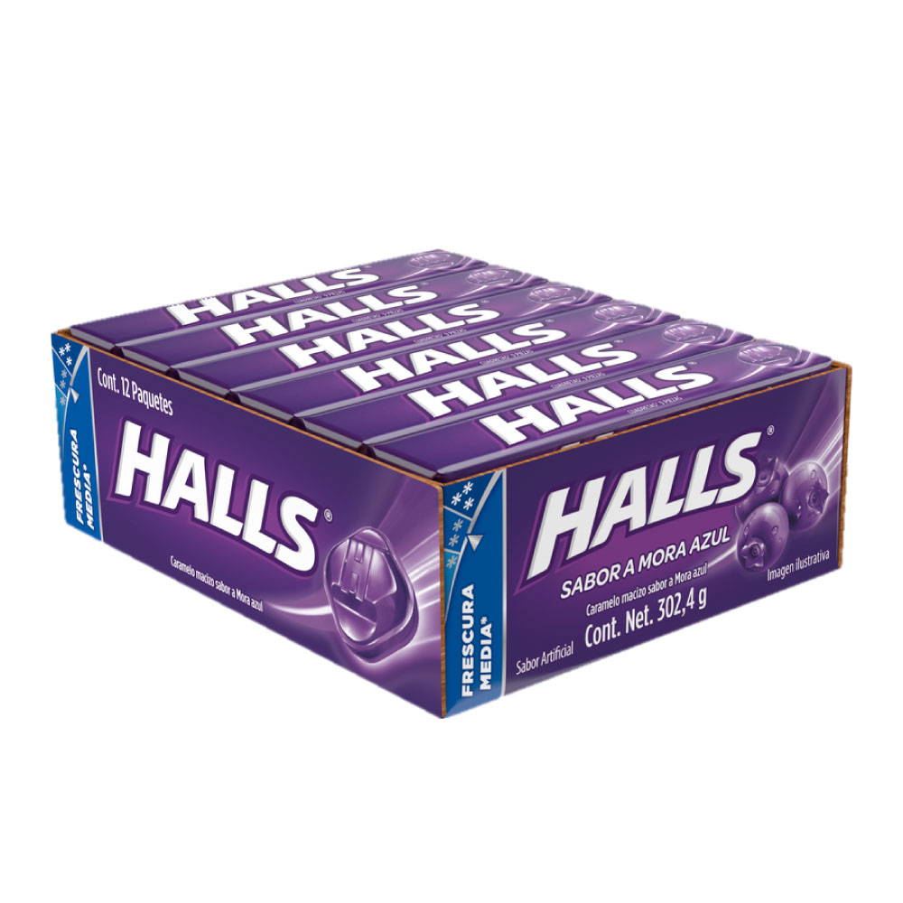 Pastillas Halls Mora Azul Paquete Con 12 Piezas De 9 Pastillas