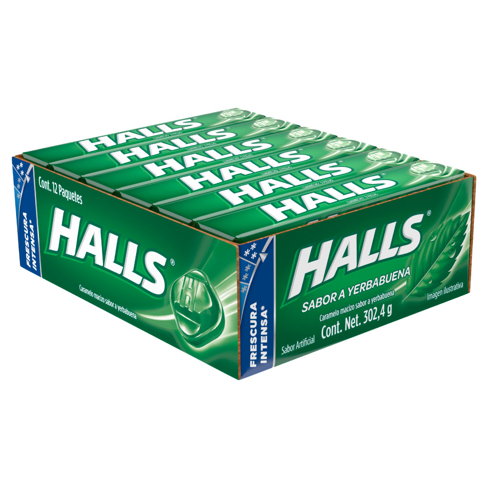 Pastillas Halls Yerbabuena Paquete Con 12 Piezas De 9 Pastillas