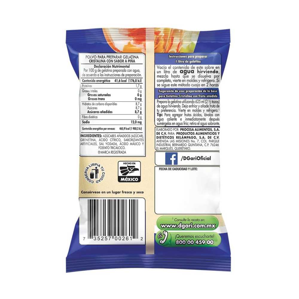 Gelatina DGari Cristalina Con Sabor a Piña De 120 gr