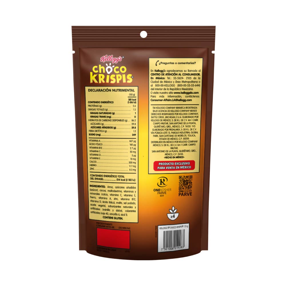 Cereal Choco Krispis Kelloggs Econopack Bolsa 135 Gr