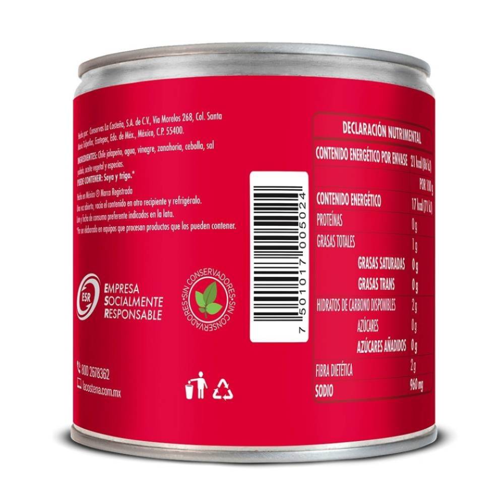 Chiles Jalapeños Rajas La Costeña 220 gr