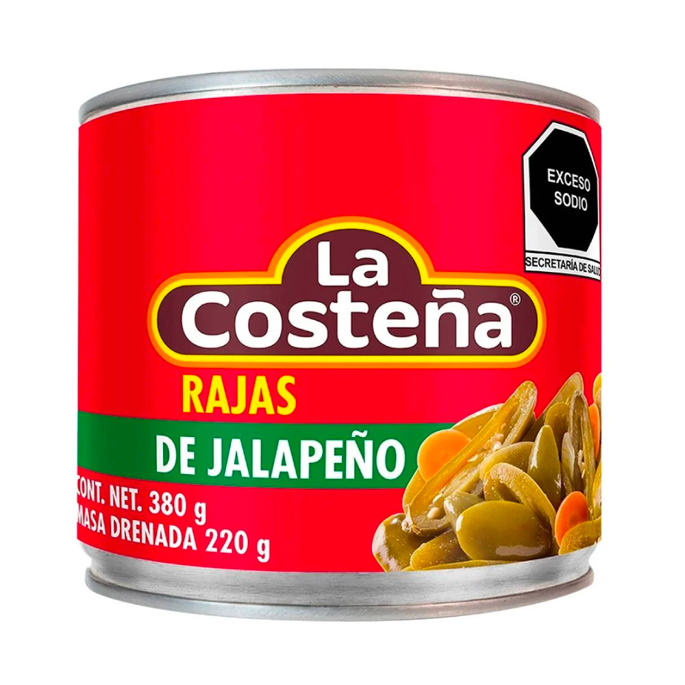 Chiles Jalapeños Rajas La Costeña 24 de 380 gr