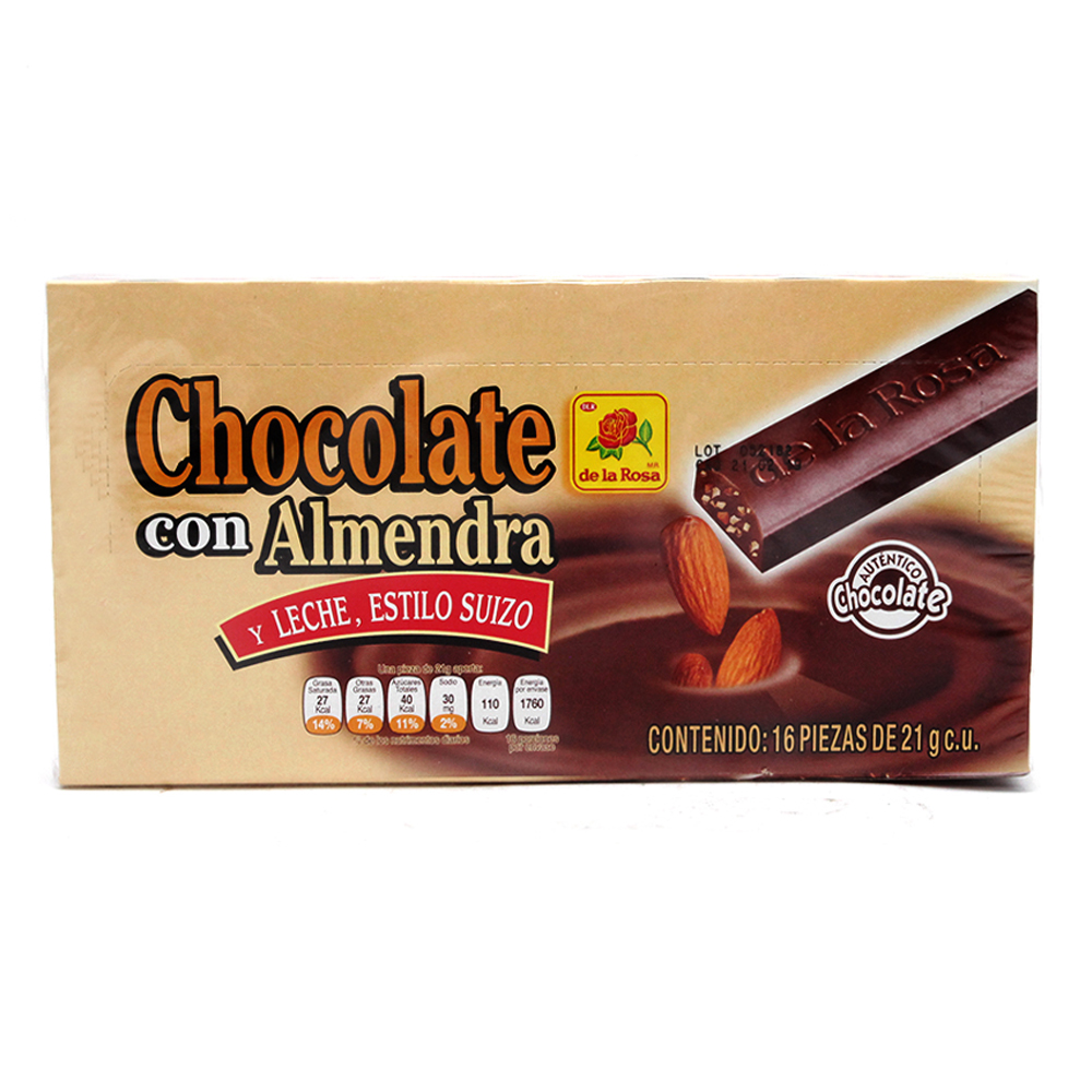 Chocolate Suizo De La Rosa Almendra Paquete Con 16 Piezas De 21 gr