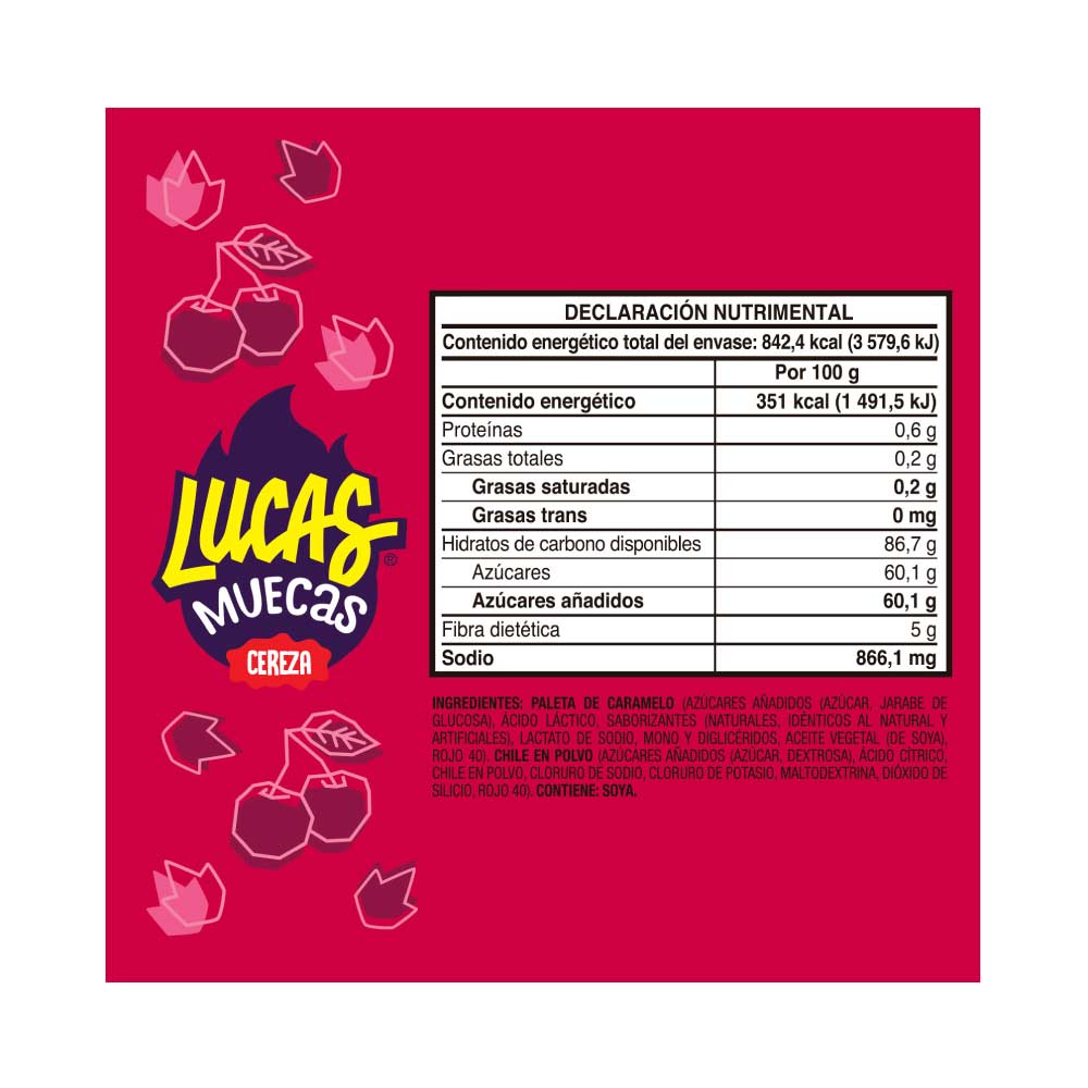 Lucas Muecas Cereza enchilada Paleta con chile en polvo 10 pz