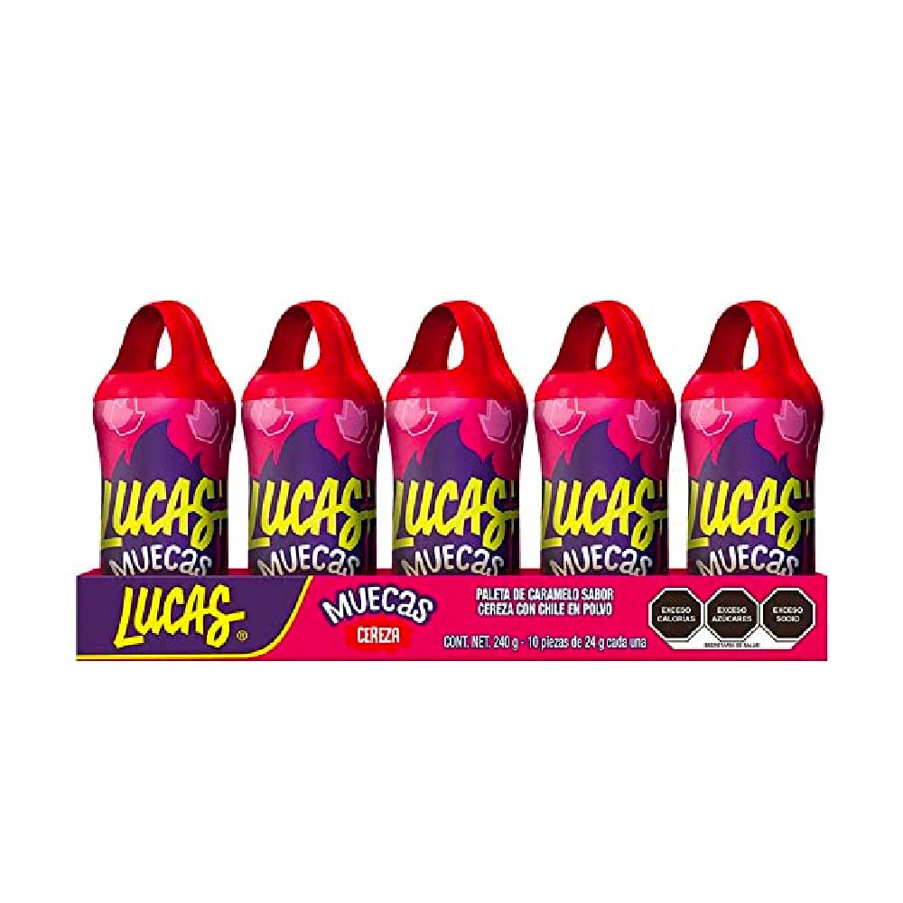 Lucas Muecas Cereza enchilada Paleta con chile en polvo 10 pz