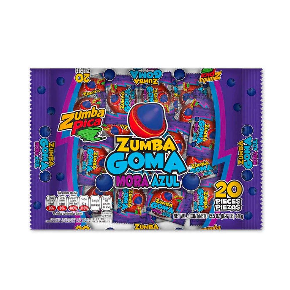 Golosina Zumba Goma Mora Azul 20 Piezas