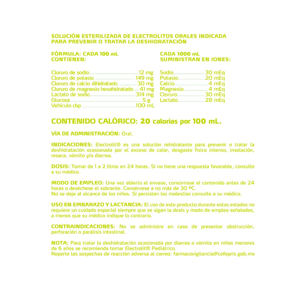 Electrolit Sabor De Lima Limon 625 Ml