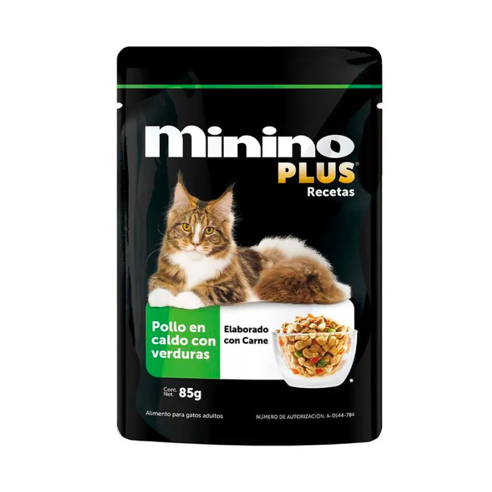 Alimento para Gato Minino Plus Pollo Caldo Verduras 85 gr