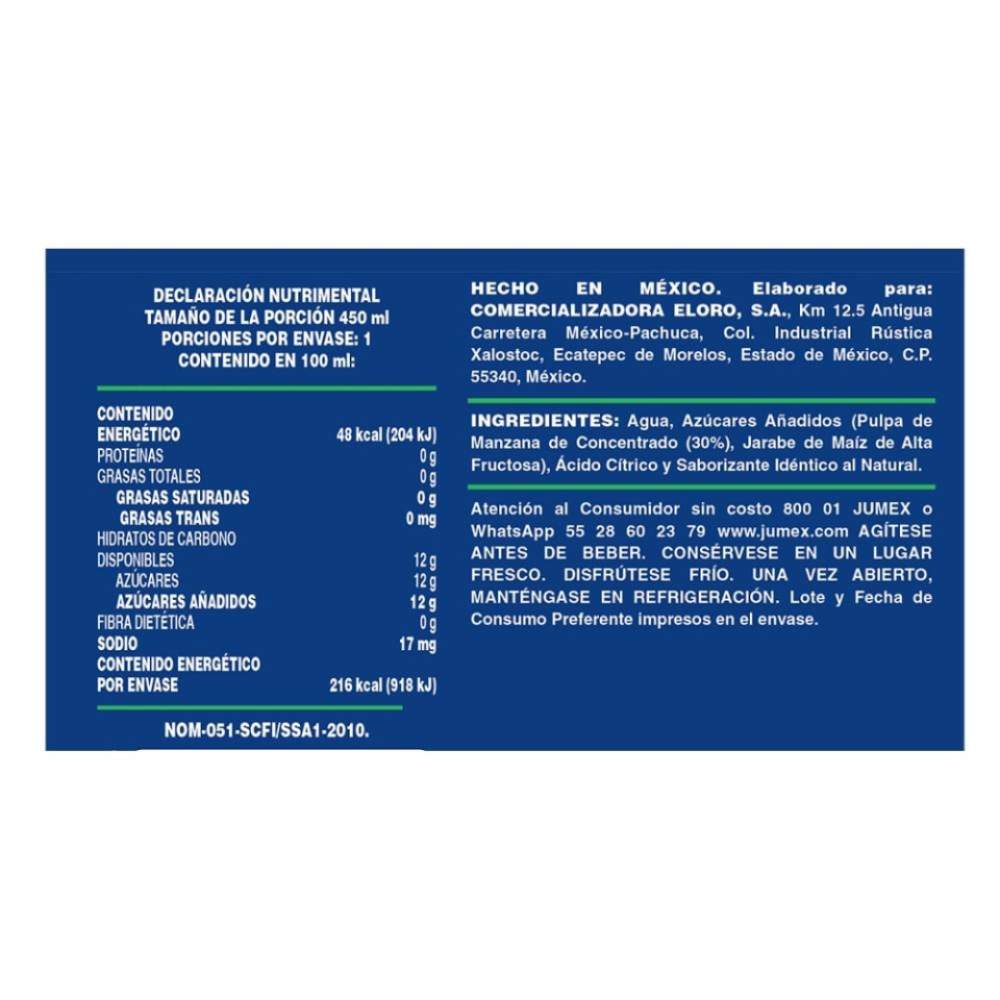 Jugo Jumex Jugosa Manzana 450 ml Botella de Vidrio