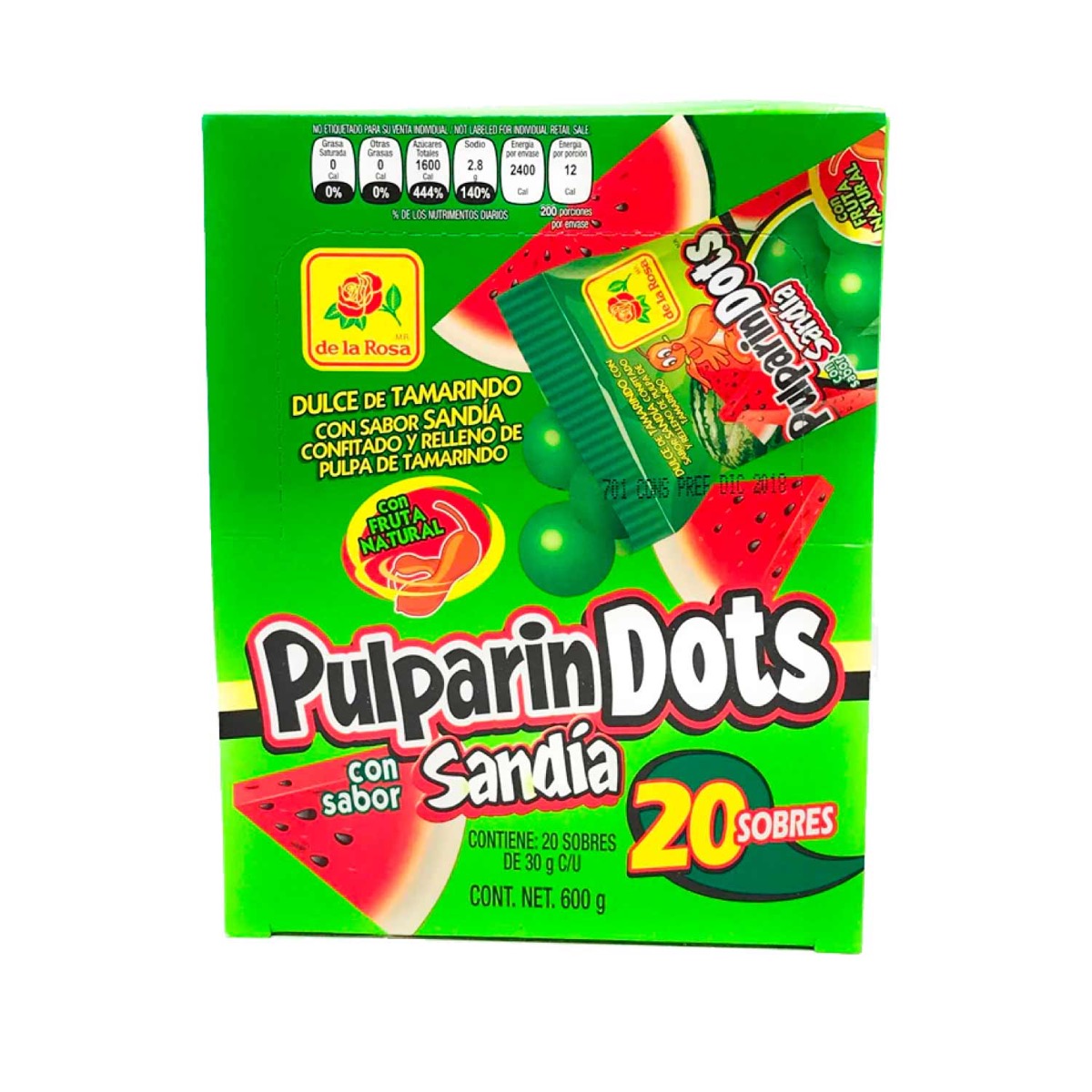 De La Rosa Pulparindots Sandia Paquete Con 20 Pz De 30 Gr