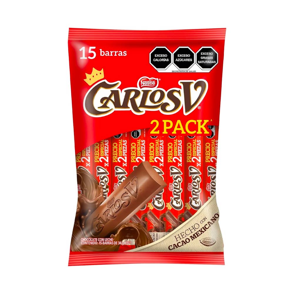 Carlos V Barra Par De Reyes Chocolate Con 15 Pz De 34 Gr