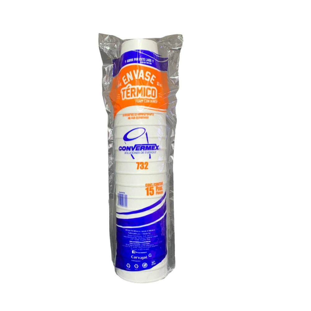 Envase Termico 32 Oz Blanco Convermex 15 Pz
