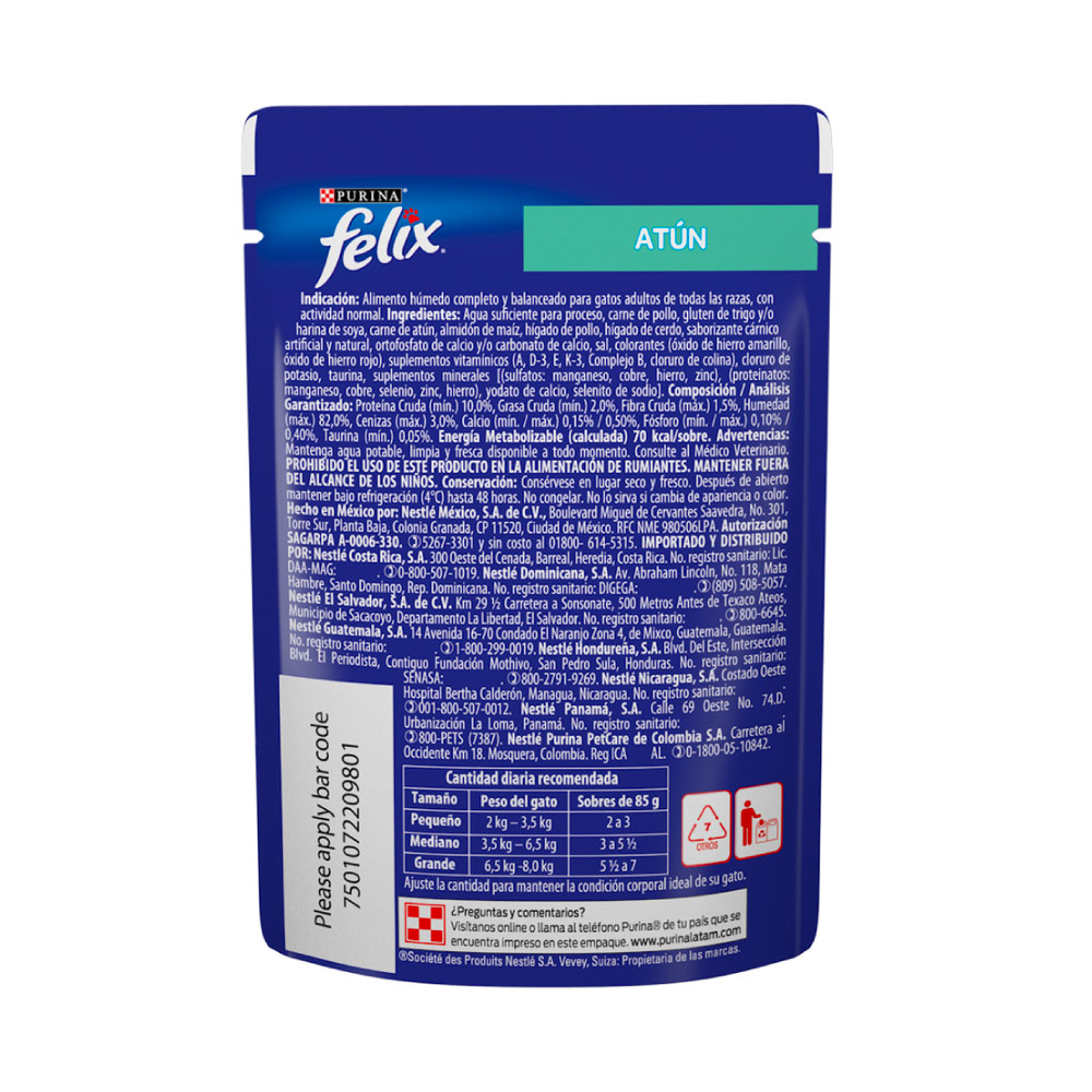 Alimento Húmedo para Gato Felix Atún 85 g Sobre