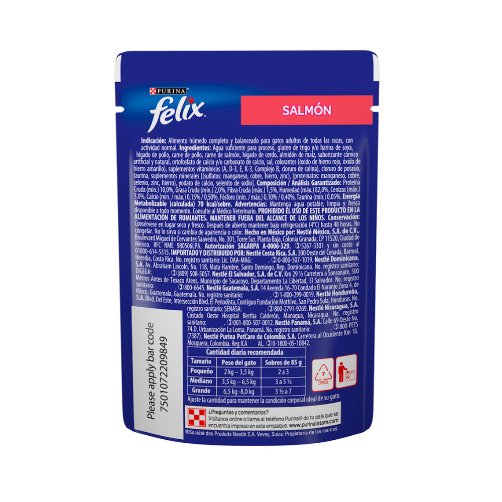 Alimento Húmedo para Gato Felix Salmón 85 g Sobre