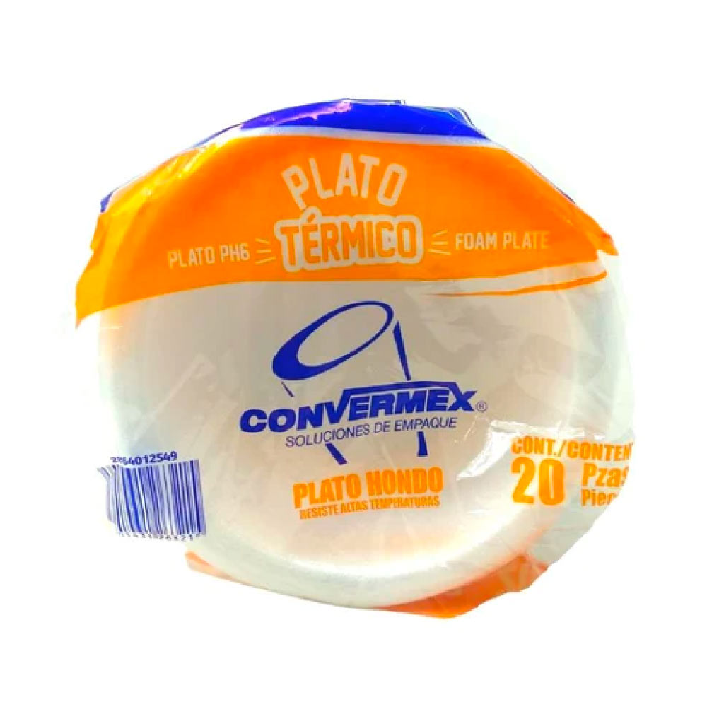 Convermex Plato Termico Ph6 Hondo Blanco 20 Pz