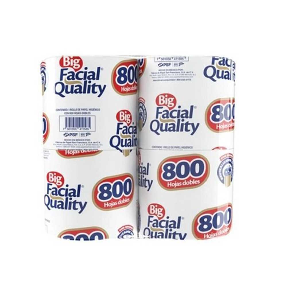 Papel Higiénico Big Quality Facial 800 Hojas Dobles 4 pz