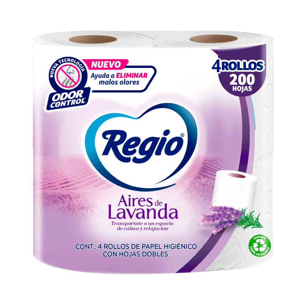 Papel Higiénico Regio Aires Lavanda 4 Rollos de 200 Hojas Dobles