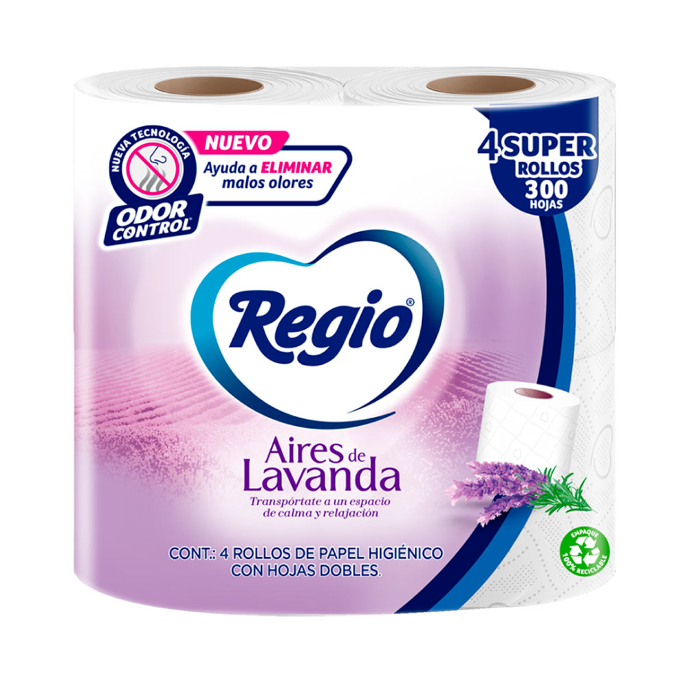Papel Higiénico Regio Aires Lavanda 4 Rollos de 300 Hojas Dobles