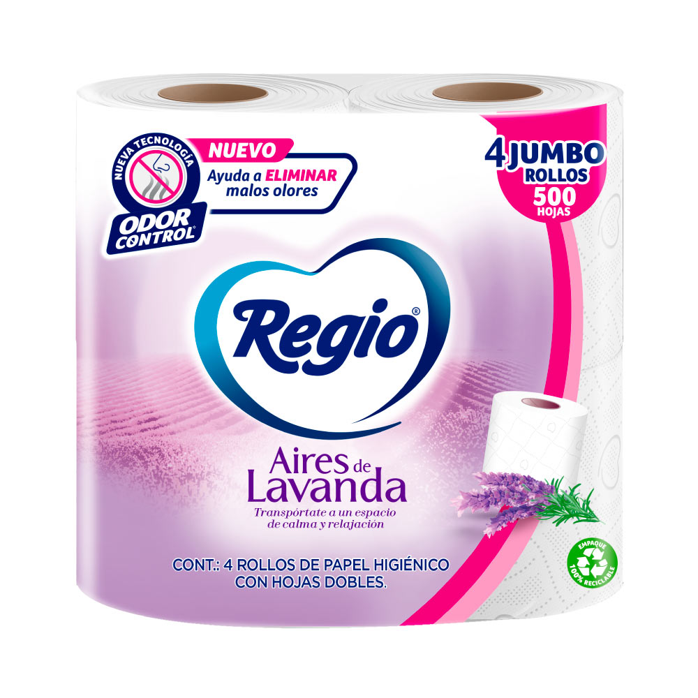 Papel Higiénico Regio Aires Lavanda 4 Rollos de 500 Hojas Dobles