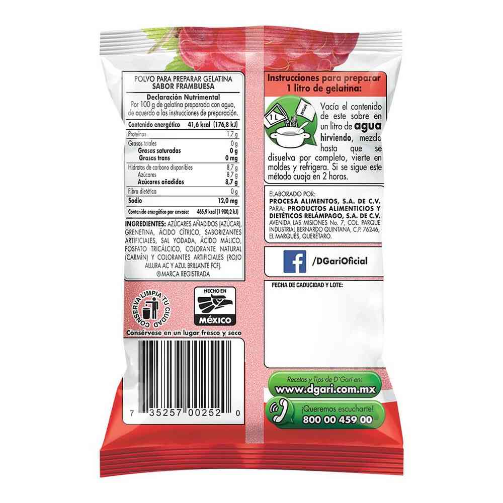 Gelatina DGari Sabor Frambuesa 120 gr