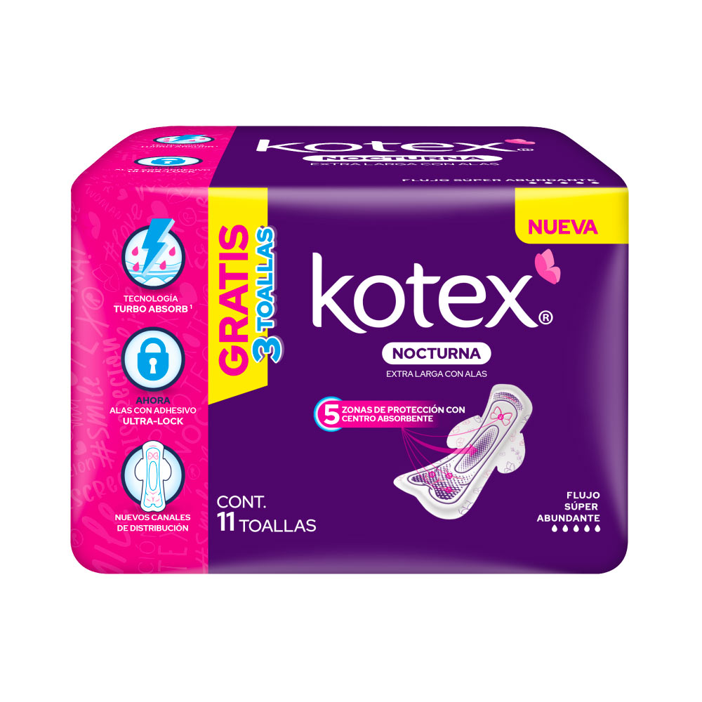Kotex Rosa Nocturna Con Alas 8+3 Pz