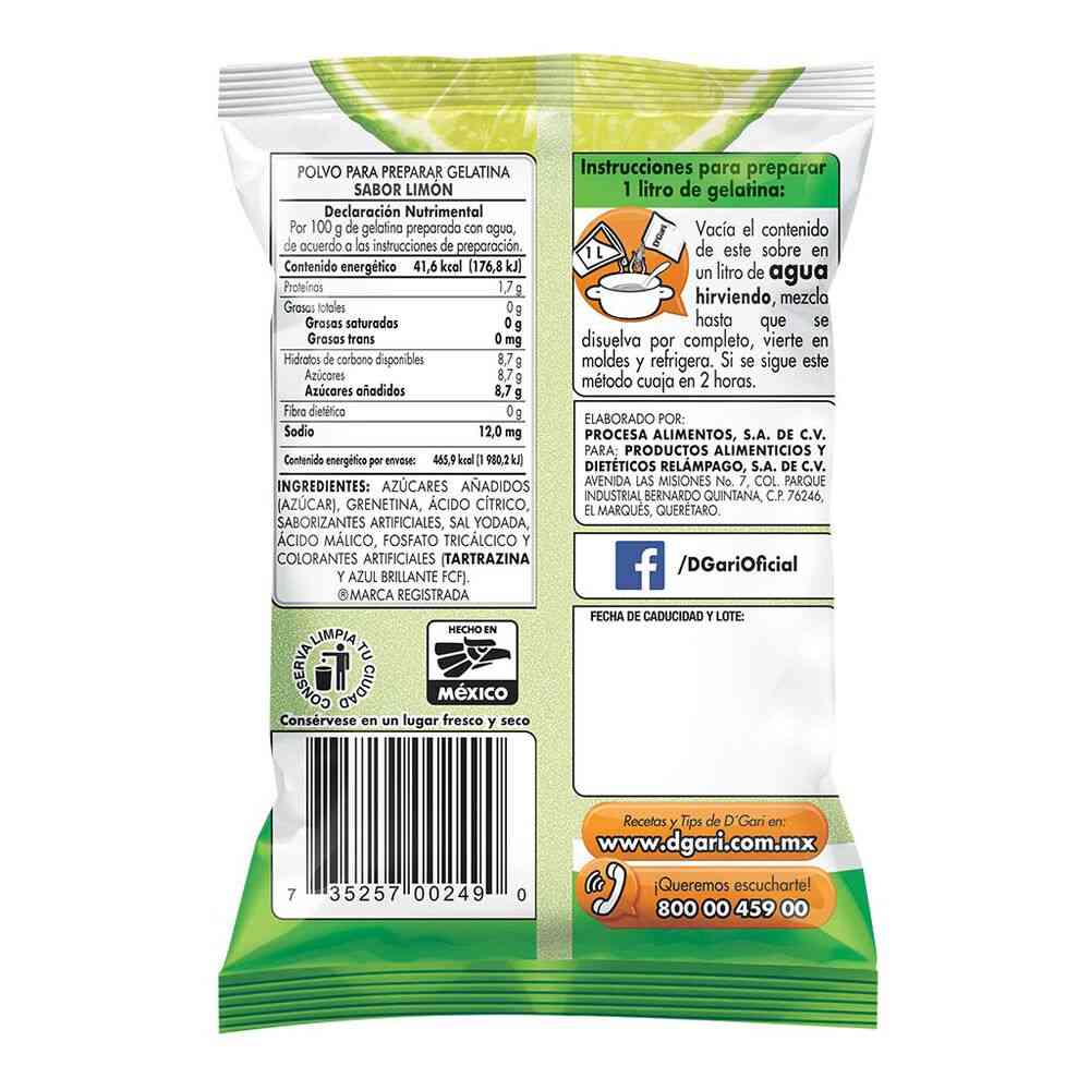Gelatina DGari Sabor Limón 120 gr
