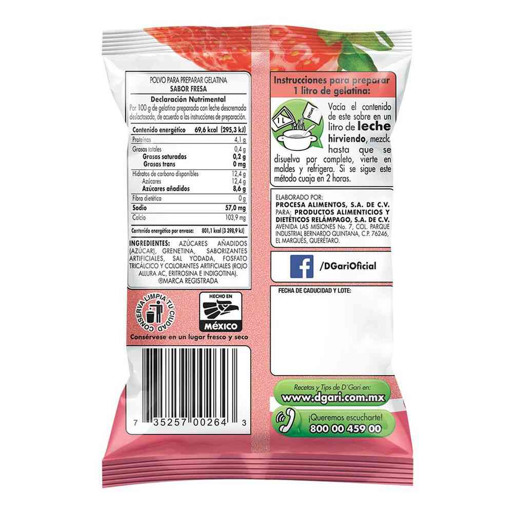 Gelatina DGari Sabor Leche Fresa 120 gr