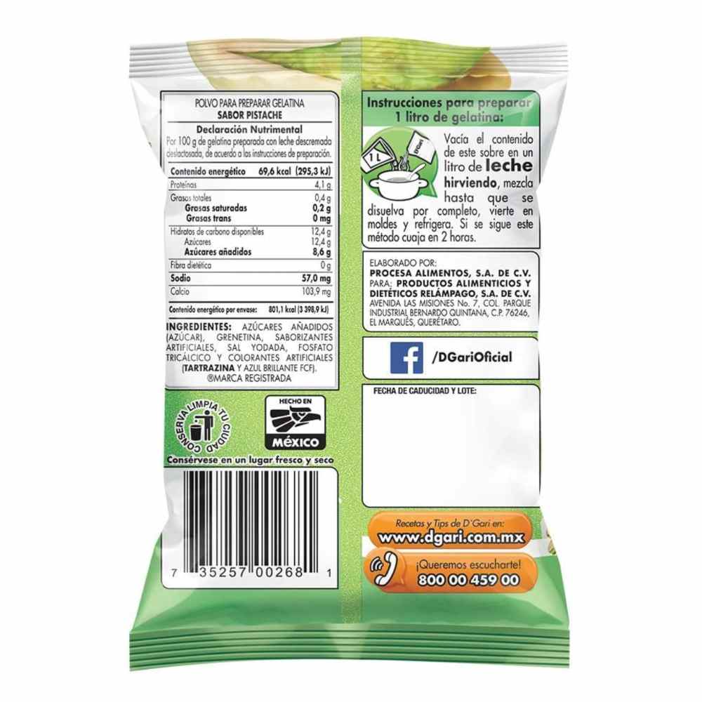Gelatina DGari Sabor Leche Pistache 120 gr