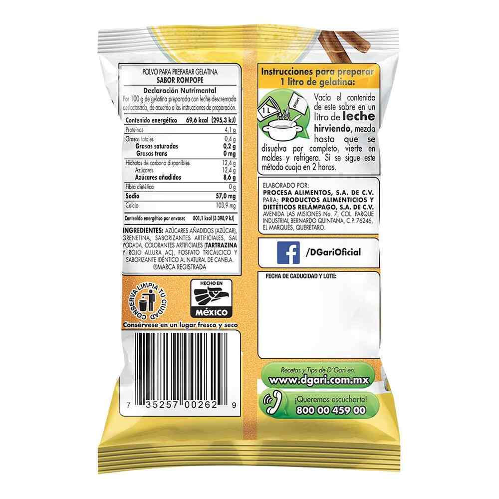 Gelatina DGari Sabor Leche Rompope 120 gr