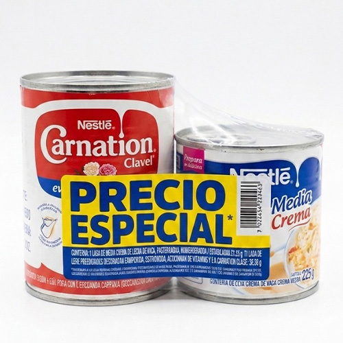 Paquete Leche Evaporada Carnation 360 g Lata + Media Crema 225 g