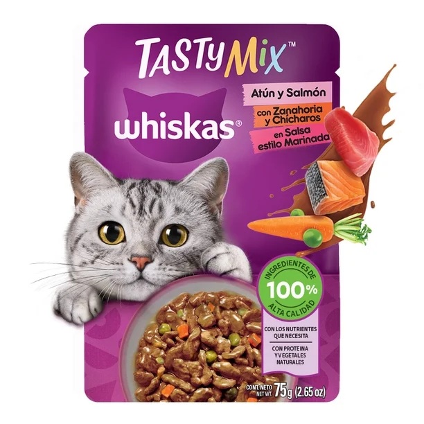 Alimento Húmedo para Gato Whiskas Tasty Mix Atún y Salmón 75 g