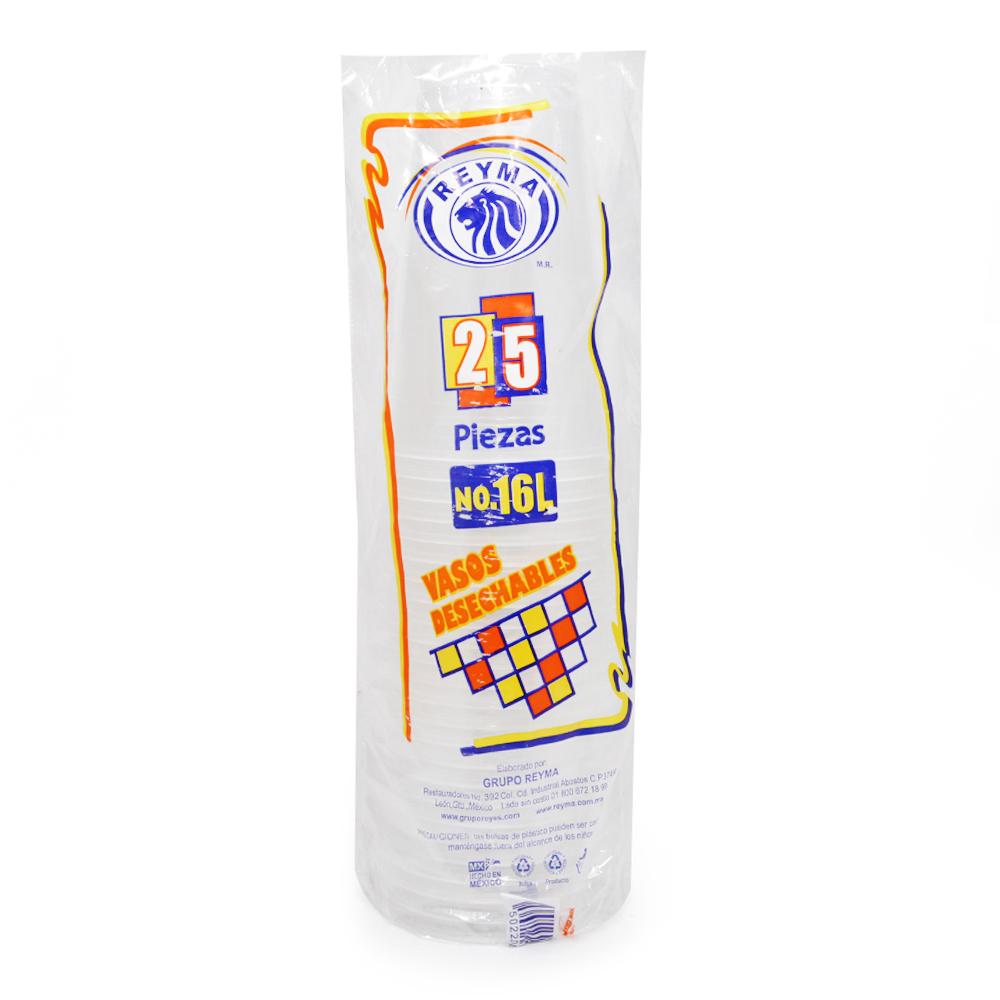 Vaso Plástico Reyma #16L Bolsa con 25 Piezas