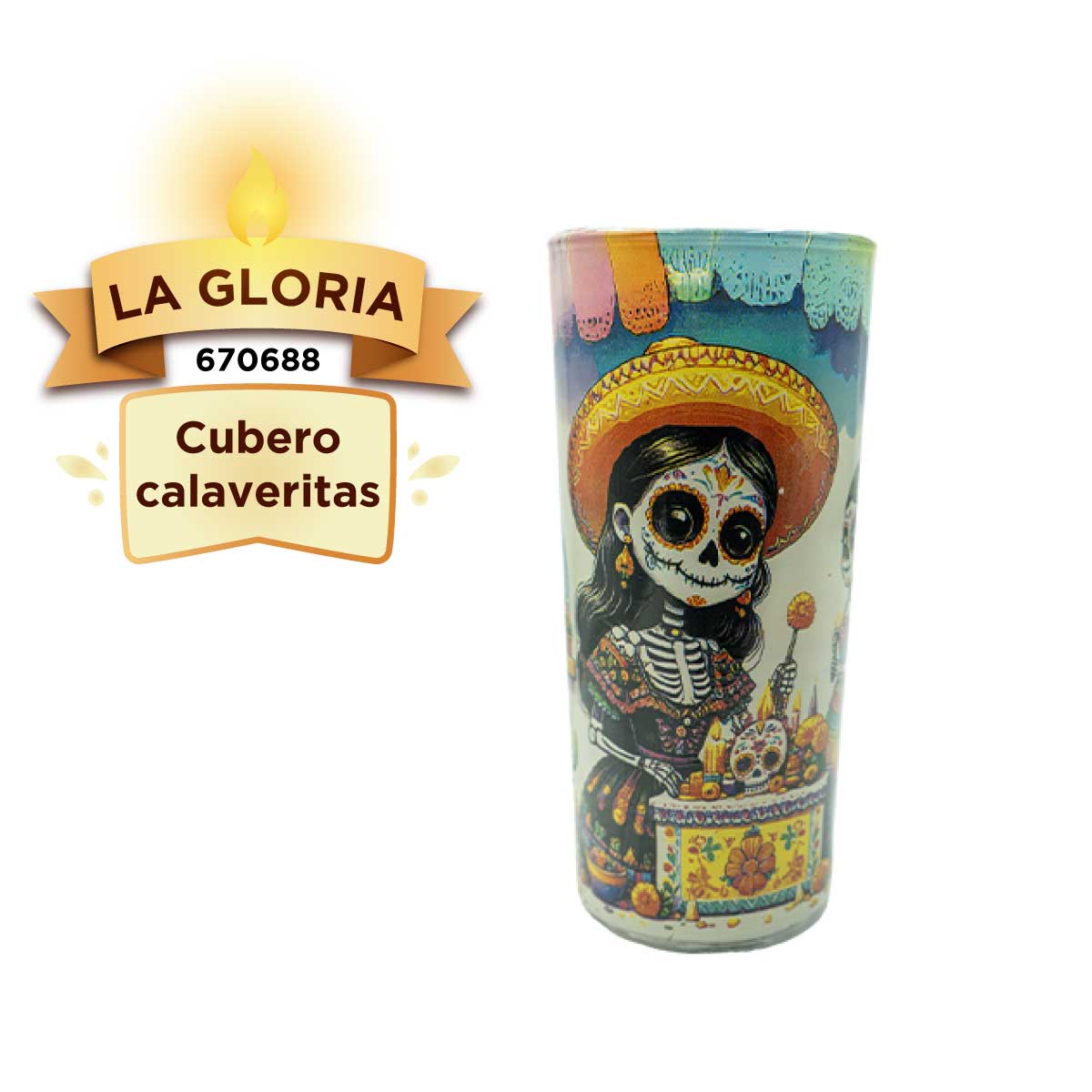 Veladora La Gloria Vaso Cubero Calaveritas