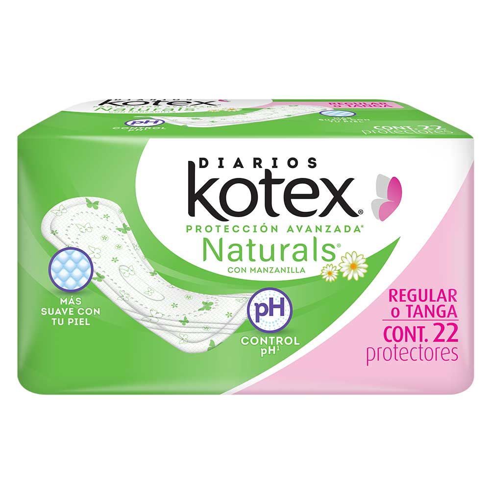 Pantiprotector Kotex Manzanilla Regular Sin Alas Paquete con 22 Piezas