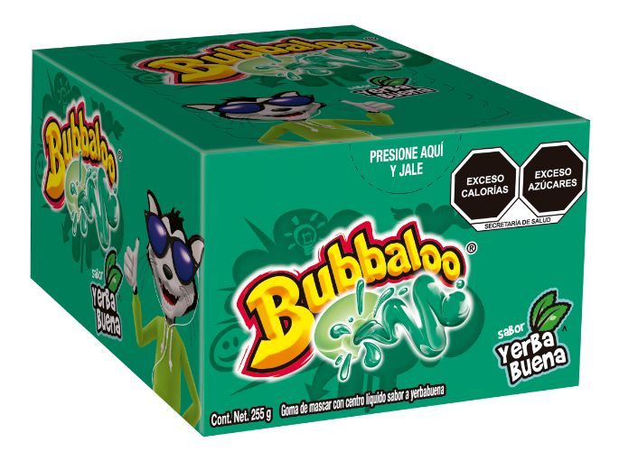 Chicle con Relleno Liquido Bubbaloo Sabor Yerbabuena Con 47 piezas