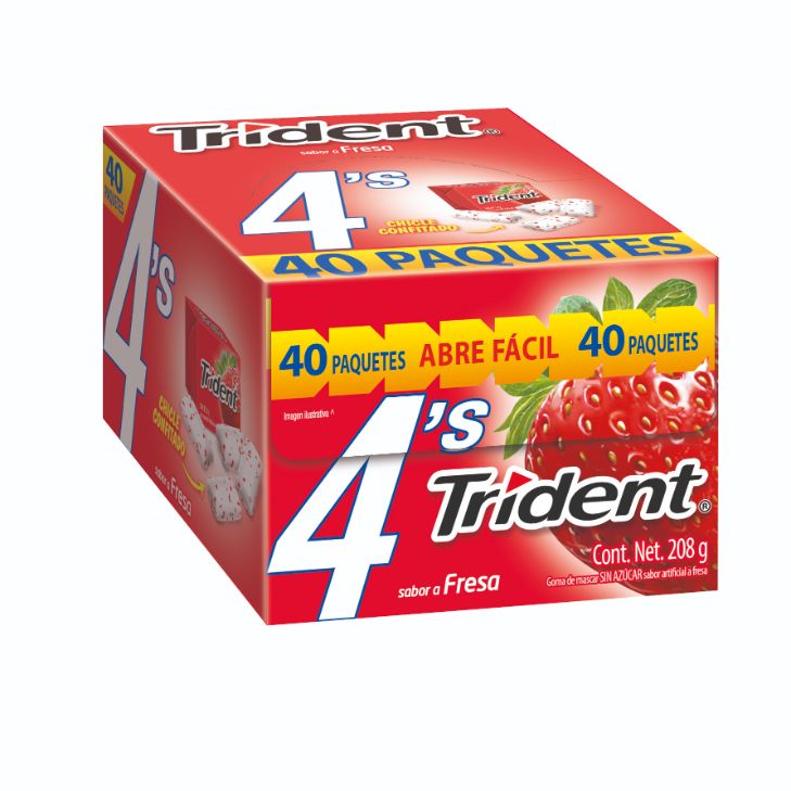 Goma de Mascar Trident con Microcapsulas Sabor Fresa Paquete Con 40 Piezas De 4 Pastillas