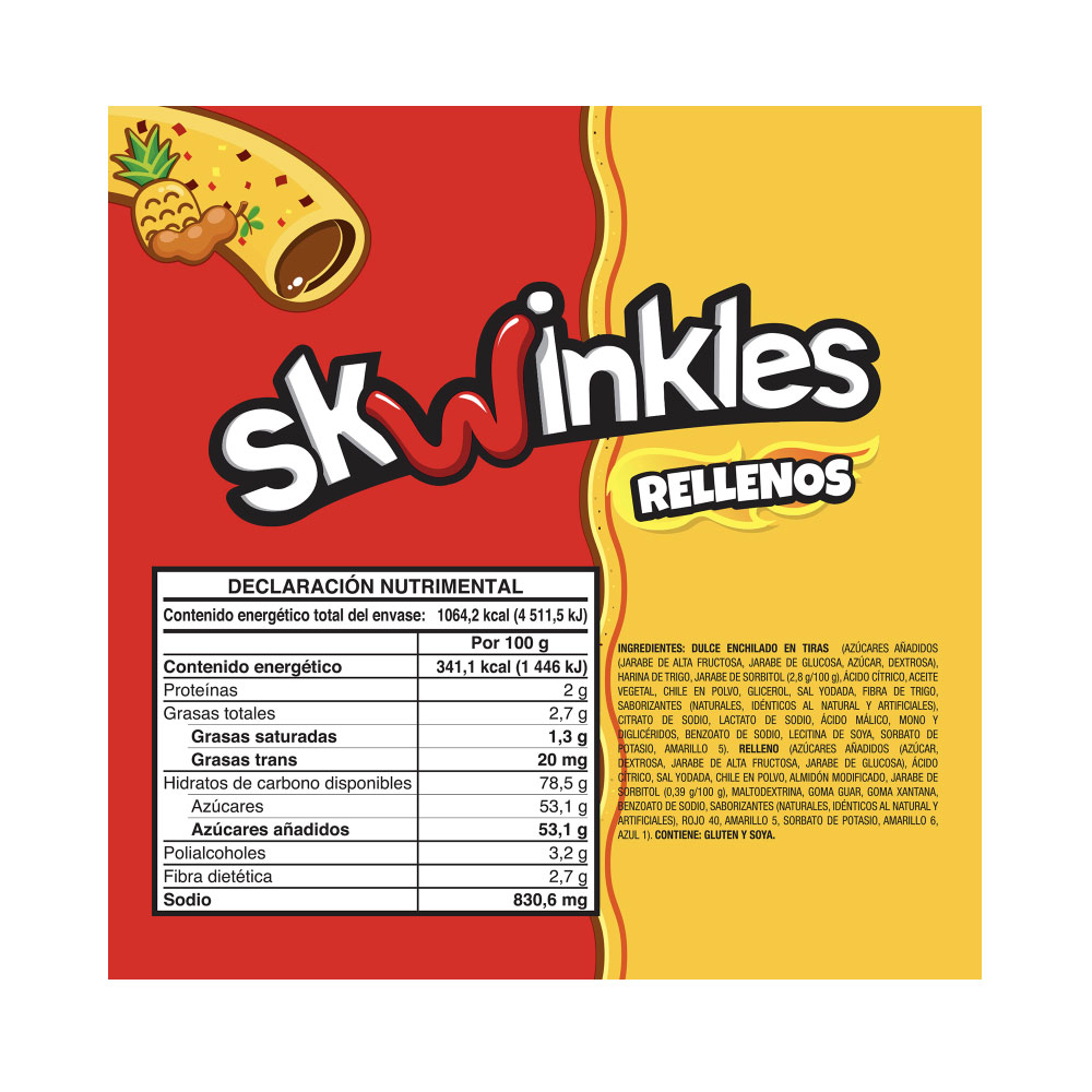 Paquete Skwinkles Rellenos Pina Tamarindo Con 12 Piezas De 26 gr