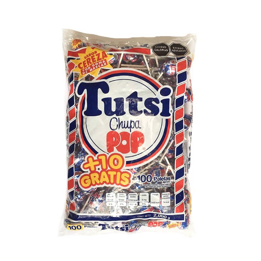 Paleta Rellena Tutsi Cereza Super Bolsa Con 100 Piezas