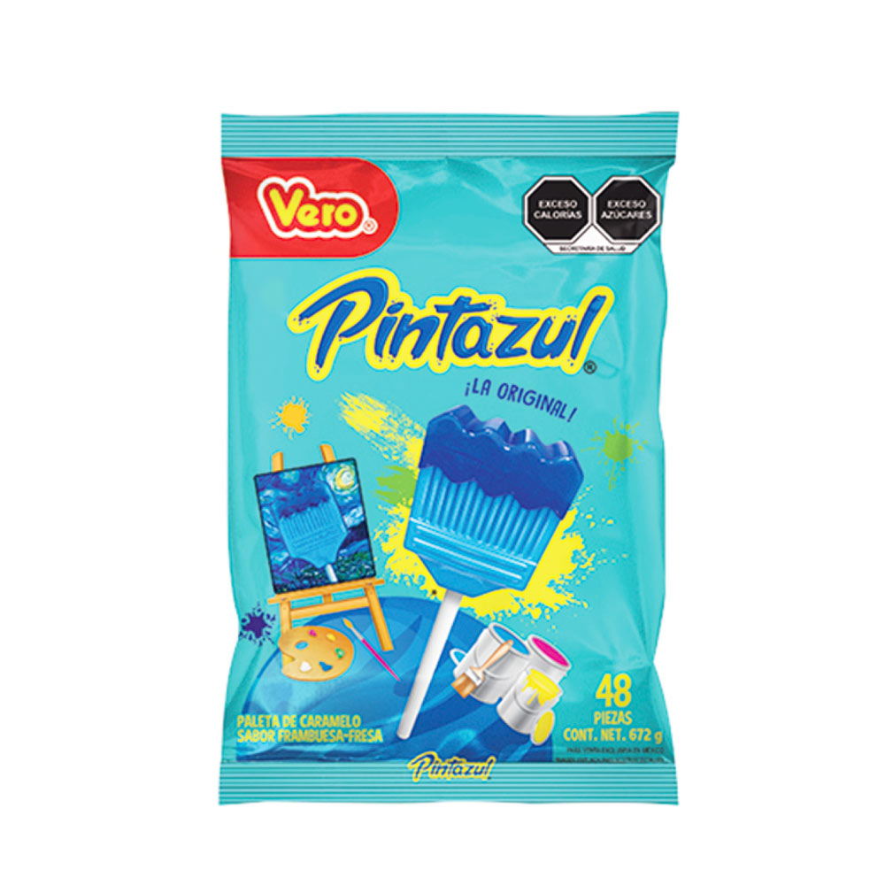 Paleta Maciza Brochita Pinta Azul Bolsa Con 48 piezas De 14 gr